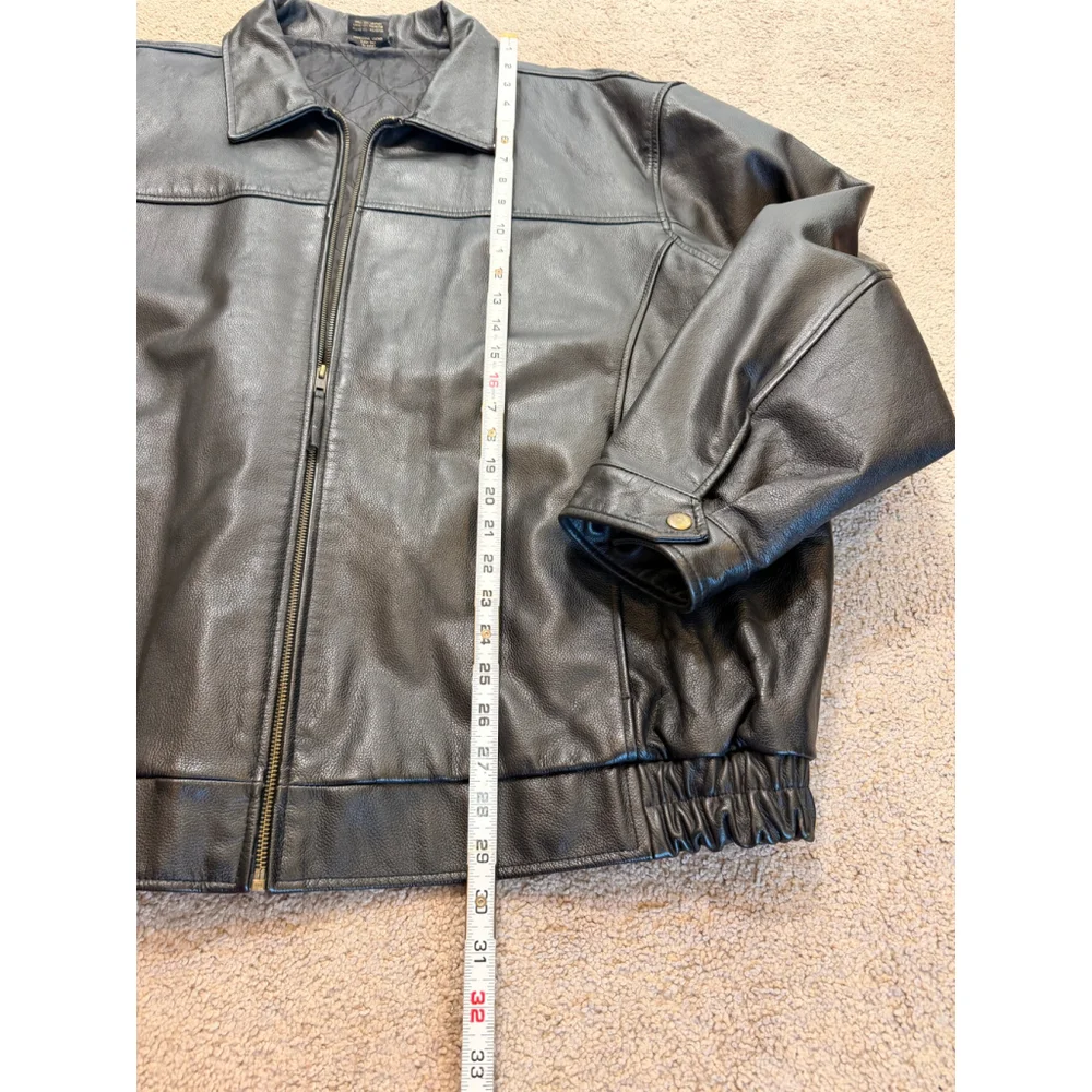Mens Cambridge Classics Black Leather Bomber Zip-Up Moto 2X Style Edgy Retro Y2K